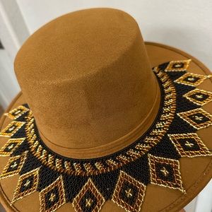 Brown hat with beats mexican design hand made